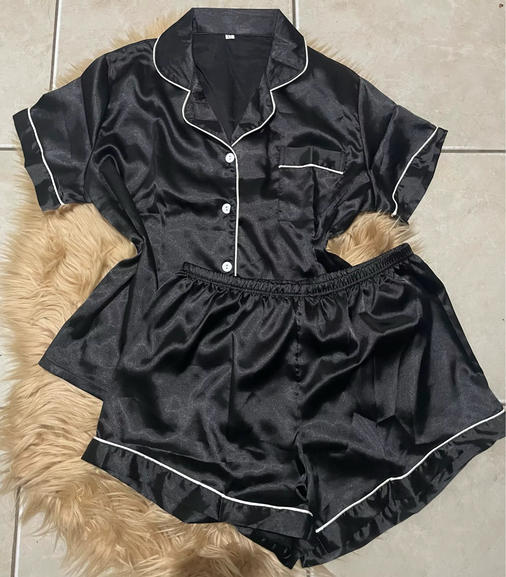 Women’s Satin Pajama Set – Button Down Top & Shorts Sleepwear