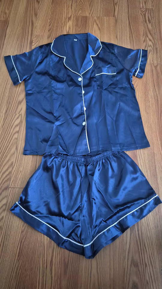 Women’s Satin Pajama Set – Button Down Top & Shorts Sleepwear