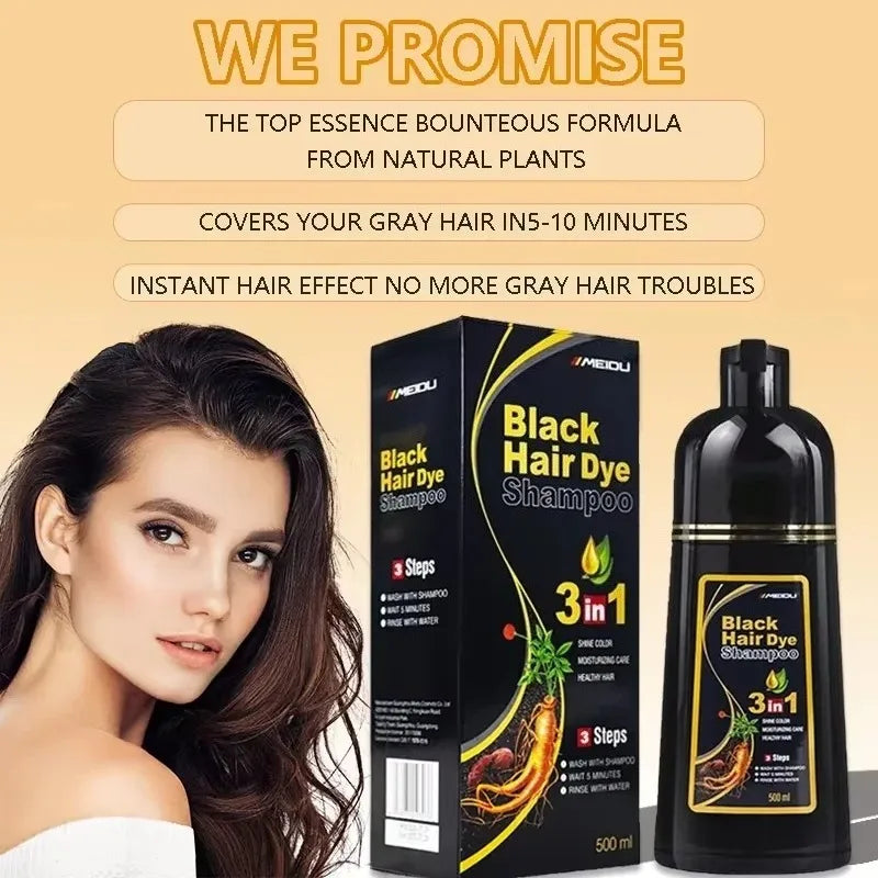 3-in-1 Instant Hair Color Shampoo – Natural Black & Fashion Shades (500ml)