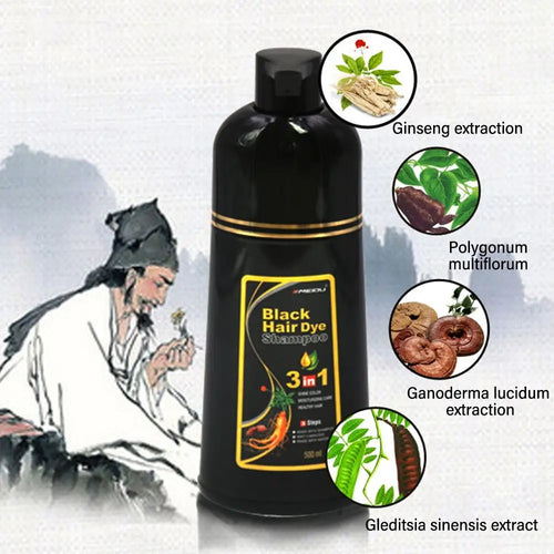 3-in-1 Instant Hair Color Shampoo – Natural Black & Fashion Shades (500ml)